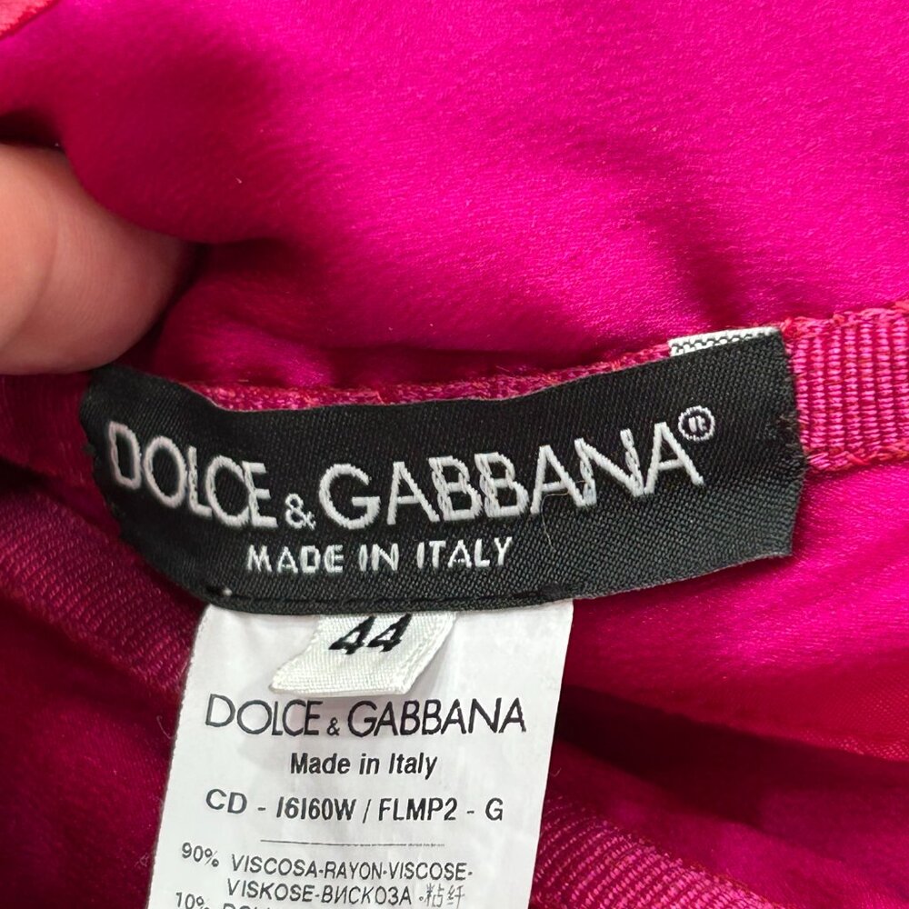 Dolce & Gabbana Black Magenta Lace‎ Ruched Sweetheart Neck Cocktail Dress Size 8 - Picture 9 of 14